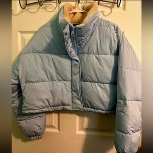 Forever 21 Pale Blue Cropped Puffer Jacket
